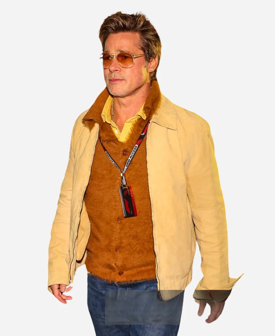 F1-Movie-Premiere-Brad-Pitt-Yellow-Cotton-Jacket