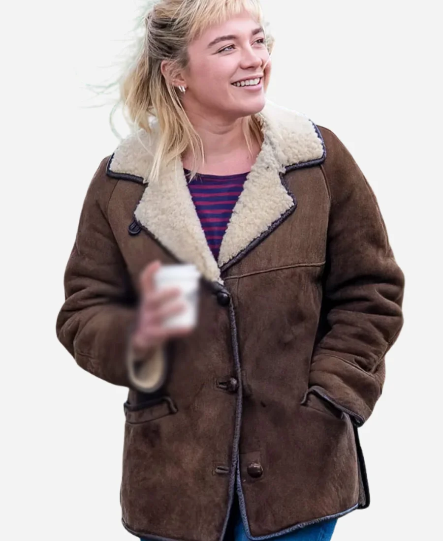 Florence-Pugh-We-live-in-Time-Brown-Shearling-Jacket