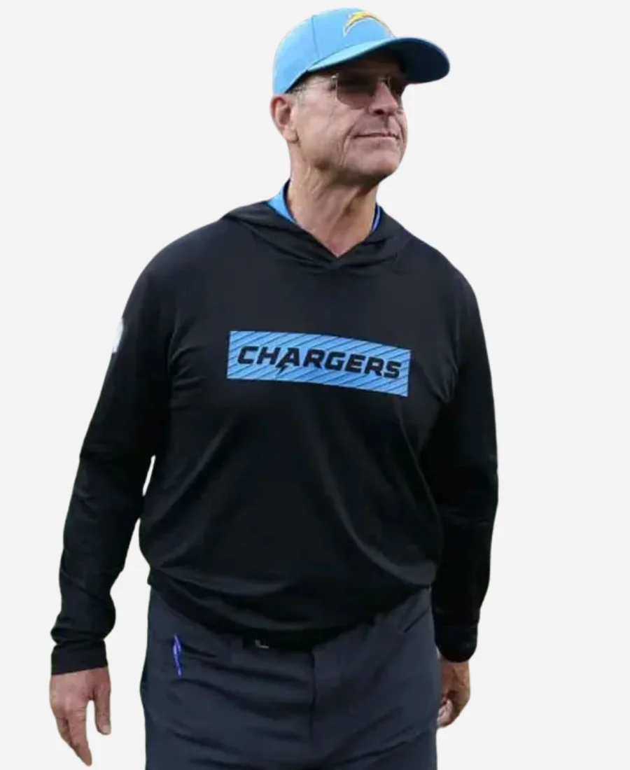 Los-Angeles-Chargers-Jim-Harbaugh-Coach-Pullover-Black-Hoodie