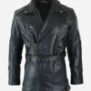 Mens-Black-Belted-34-Biker-Long-Black-Leather-Jacket