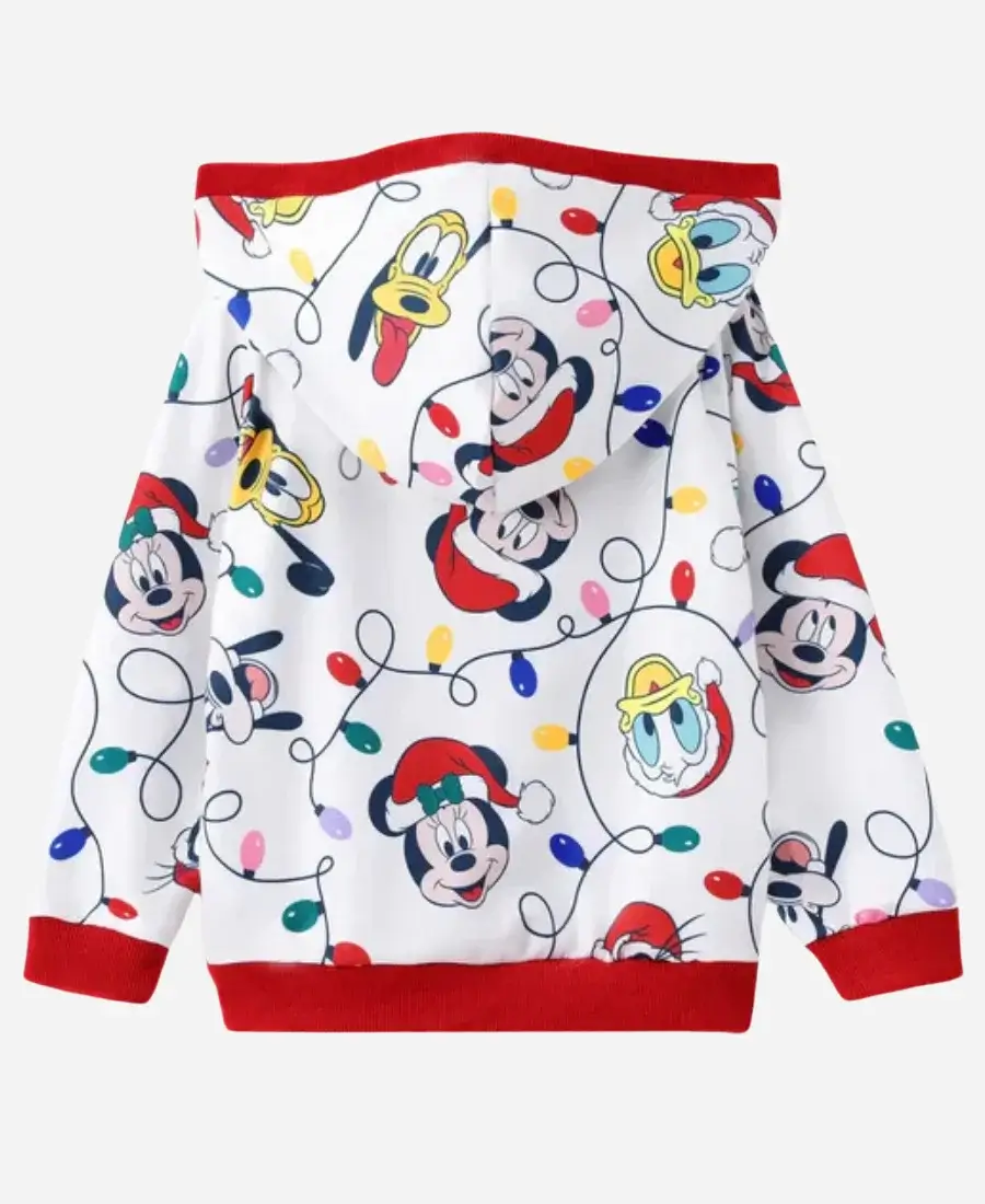 Mickey-Mouse-And-Friends-Christmas-White-Red-Pullover-Cotton-Hoodie-For-Unisex