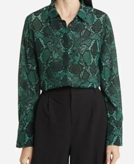 Morgan-Tv-Series-High-Potential-2024-Kaitlin-Olson-Green-Snake-Print-Shirt