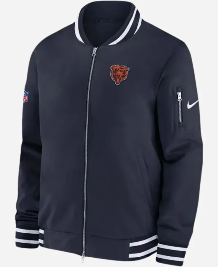 NFL-Chicago-Bears-Sideline-Coaches-Zip-Up-Blue-Bomber-Jacket-For-Sale