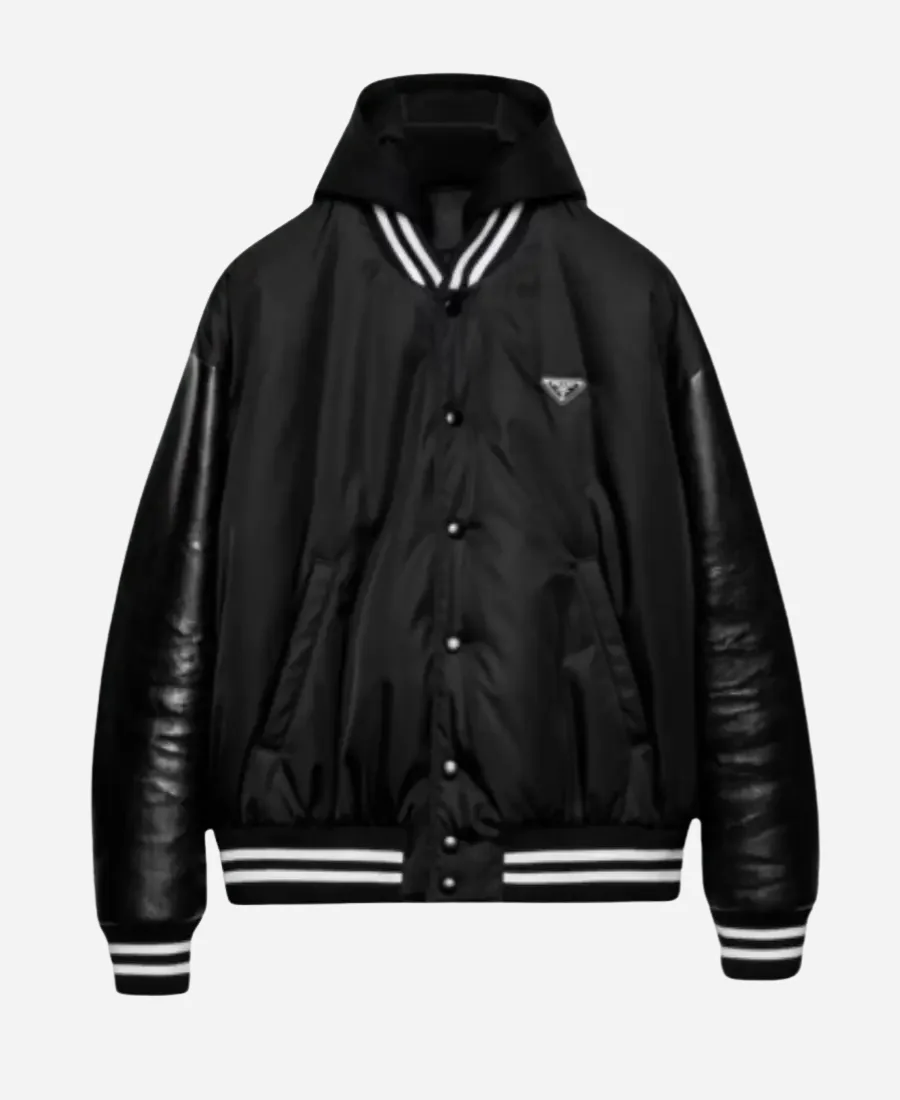 Patrick-Mahomes-Prada-Oversized-Black-Hooded-Bomber-Jacket