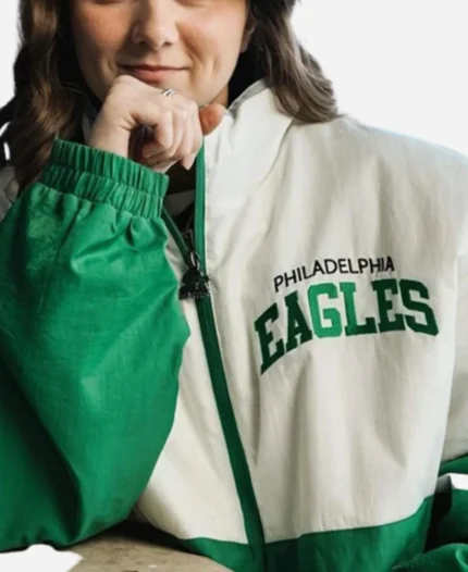 Philadelphia-Eagles-Green-and-White-Starter-Half-Zip-Jacket-For-Unisex