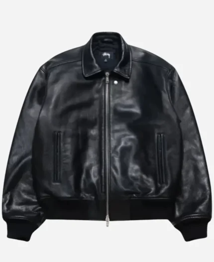 Stussy-Flight-Leather-Black-Jacket