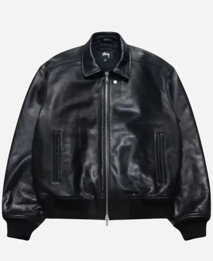 Stussy-Flight-Leather-Black-Jacket