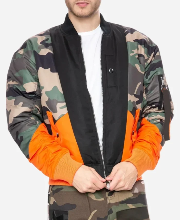 Victor-Aguilar-The-Penguin-2024-Camouflage-with-Orange-Bomber-Jacket