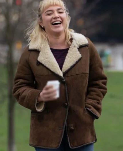 We-live-in-Time-Florence-Pugh-Brown-Shearling-Jacket