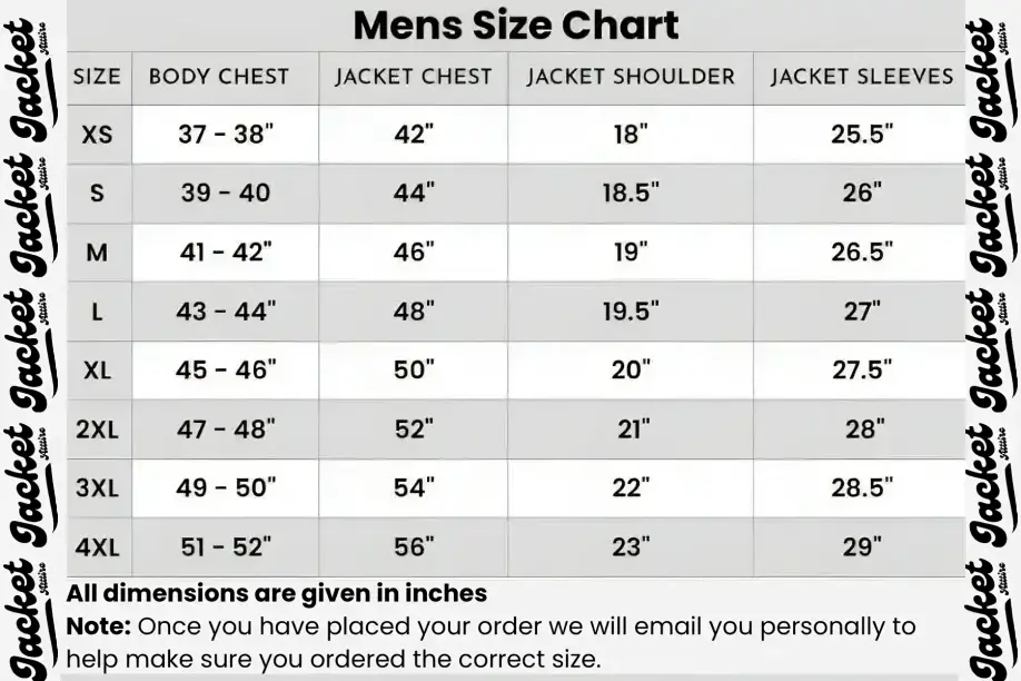 Men's Size Chart Jacket Attire