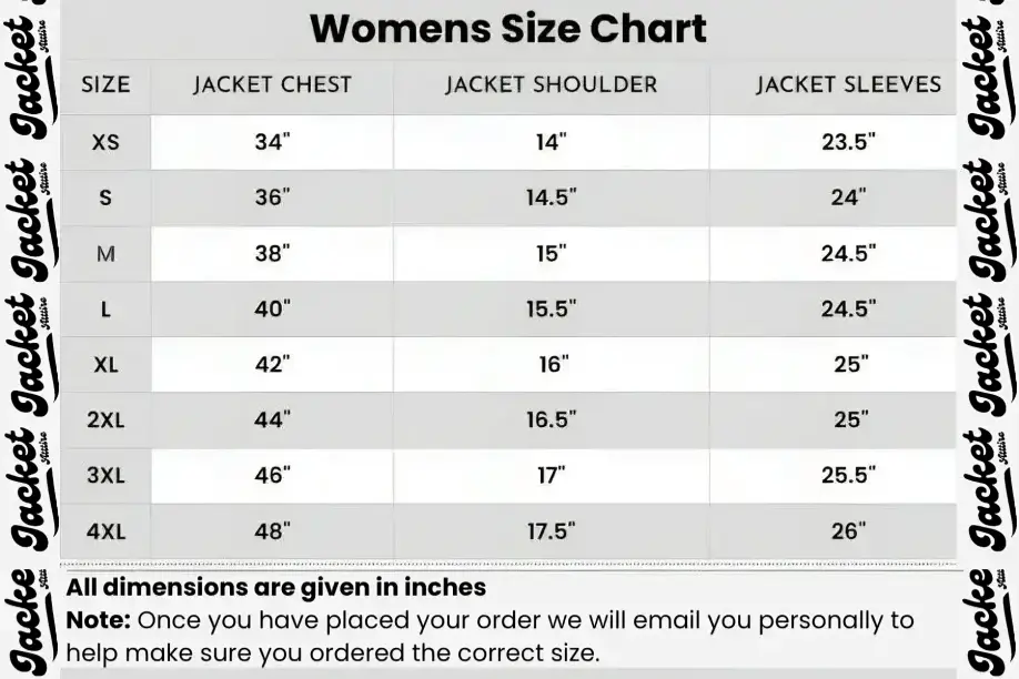 Women's Size Chart Jacket Attire