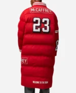 NFL Christian McCaffrey 49ers Off Season Red Puffer Coat