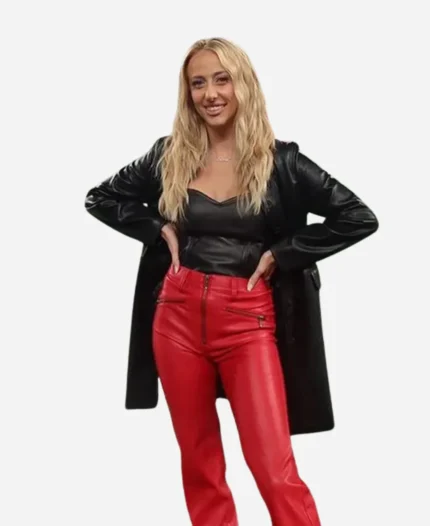 Chiefs Brittany Mahomes Black Leather Coat
