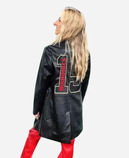 Chiefs Brittany Mahomes Black Leather Coat