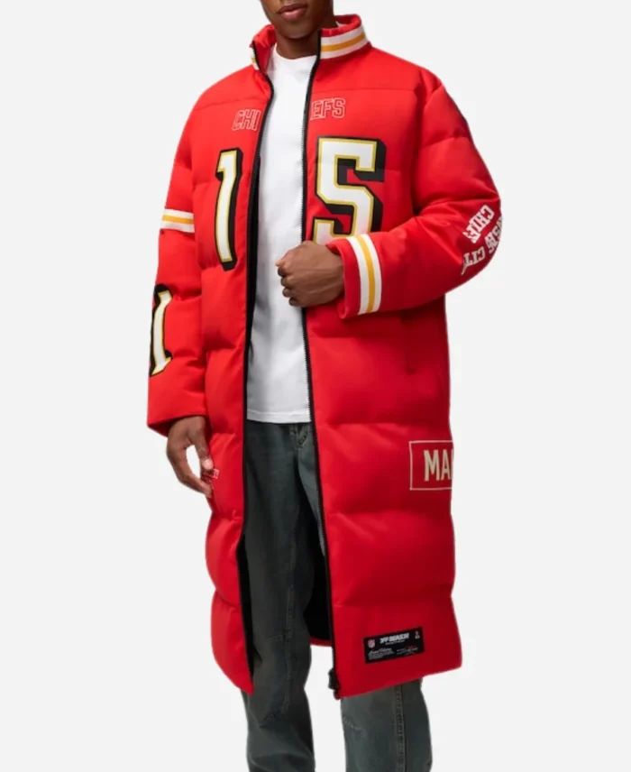 NFL Kansas City Chiefs Patrick Mahomes Off Season Red Long Puffer Coat