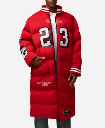 NFL Christian McCaffrey 49ers Off Season Red Puffer Coat