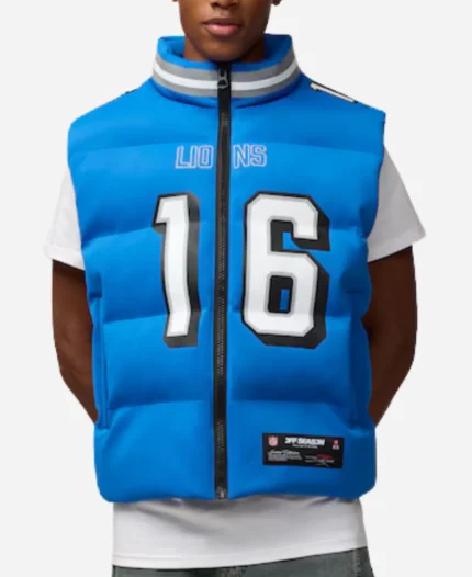 Jared Goff Detroit Lions Blue Puffer Vest