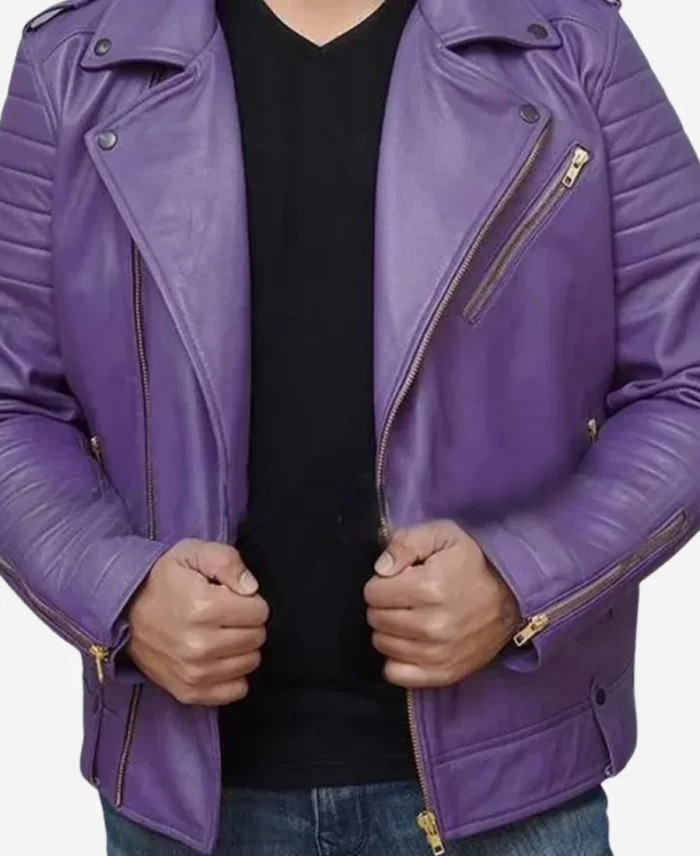 Eagles Jalen Hurts Purple Biker Leather Jacket