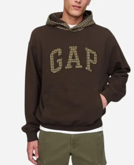 Gap Logo Houndstooth Brown Hoodie