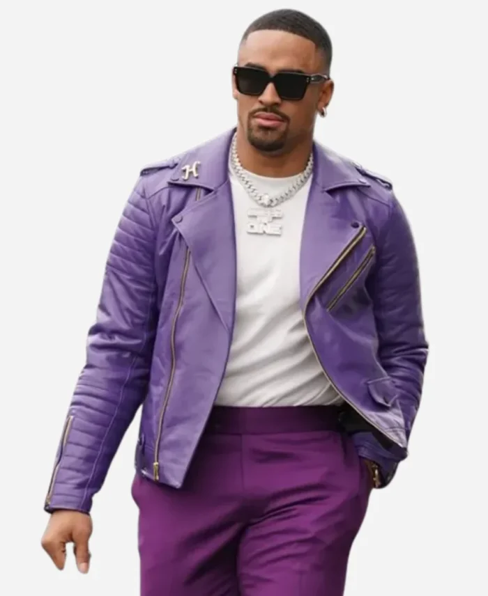 Eagles Jalen Hurts Purple Biker Leather Jacket