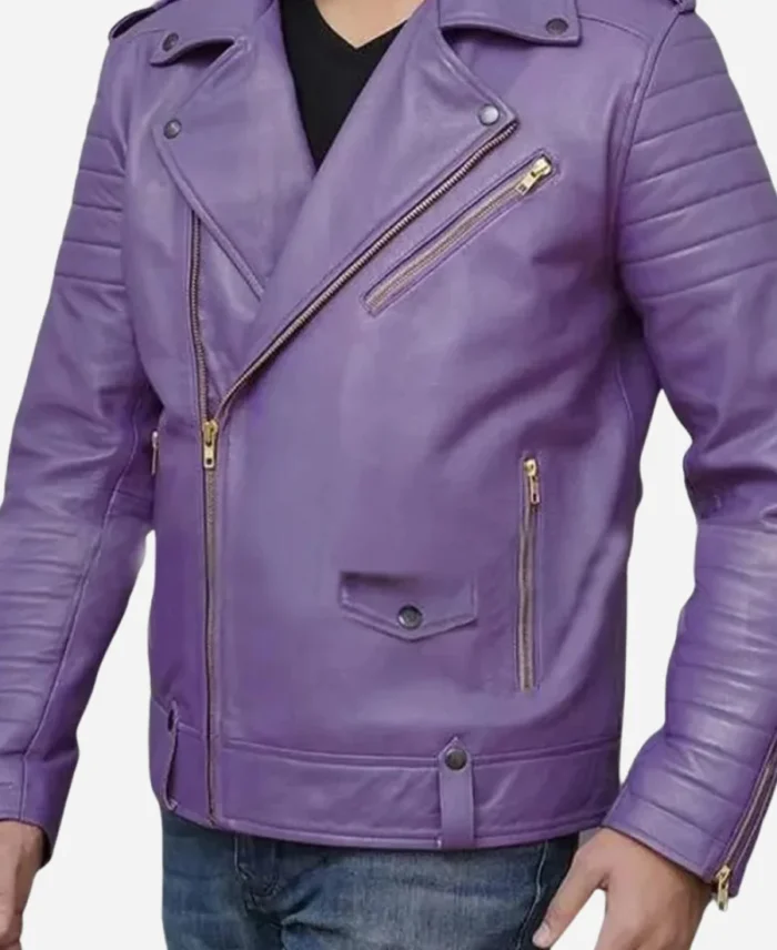 Eagles Jalen Hurts Purple Biker Leather Jacket