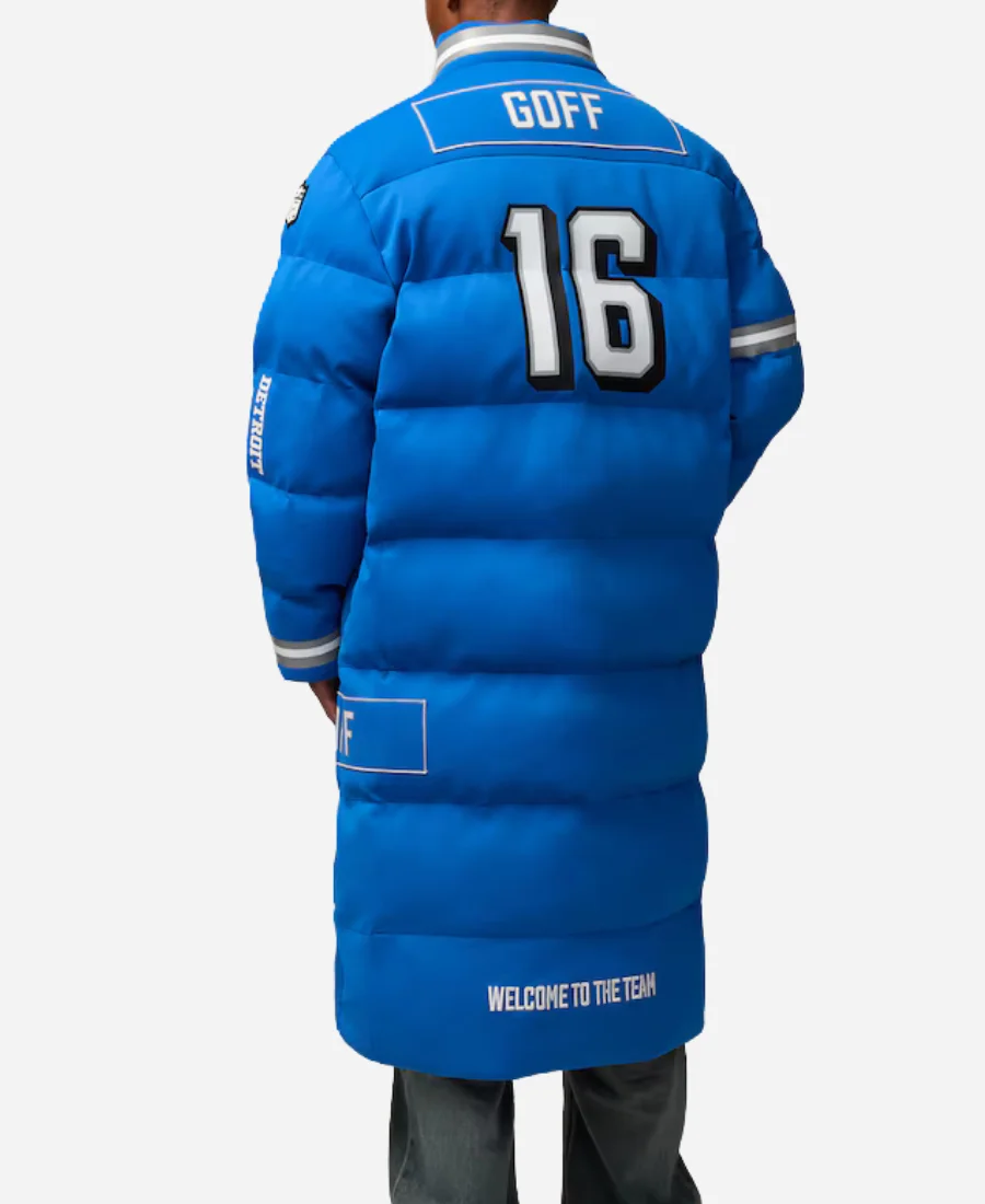 Jared Goff Detroit Lions Long Puffer Coat Jared Goff Detroit Lions Long Puffer Coat