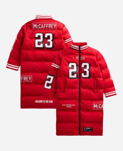 NFL Christian McCaffrey 49ers Off Season Red Puffer Coat