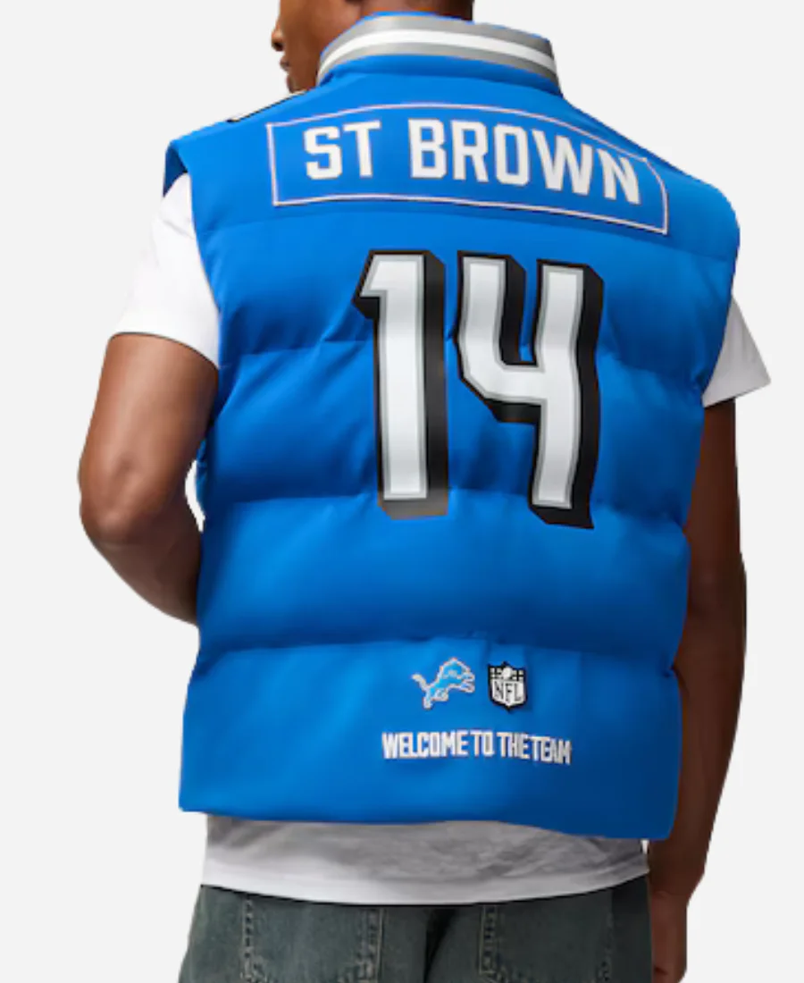 NFL Detroit Lions Amon-Ra St. Brown Off Season Blue Puffer Vest Amon-Ra St. Brown Detroit Lions Puffer Vest
