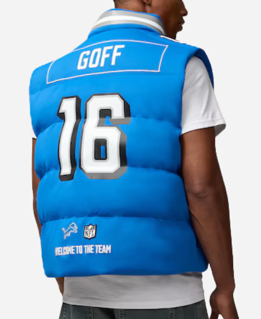 NFL Detroit Lions Off Season Jared Goff Blue Puffer Vest Jared Goff Detroit Lions Blue Puffer Vest