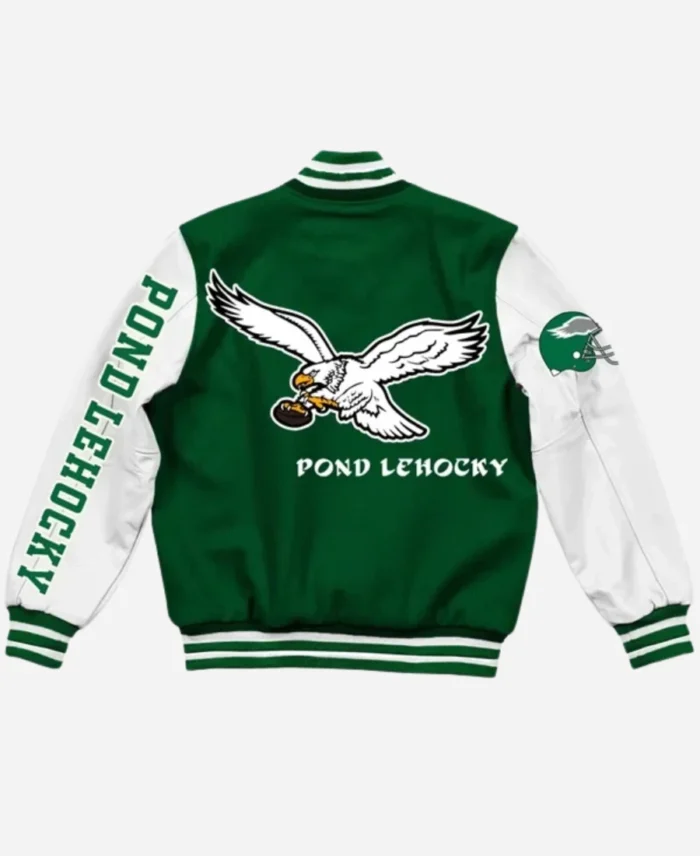 Philadelphia Eagles X Pond Lehocky Green And White Letterman Varsity Jacket