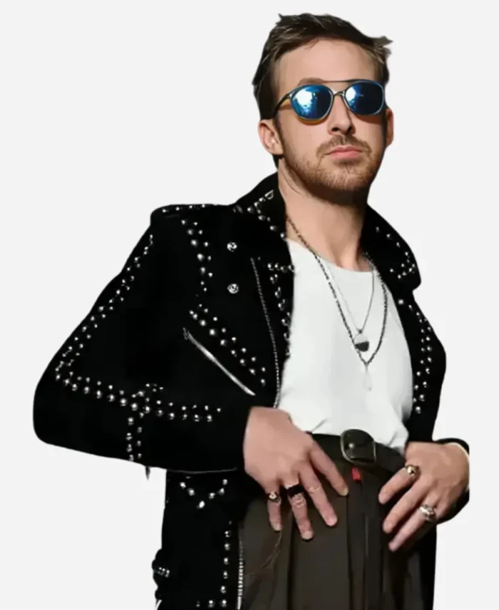 SNL-Ryan-Gosling-Black-Studded-Leather-Jacket