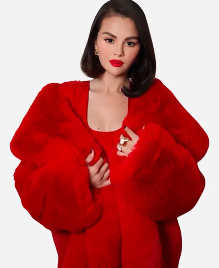 Selena-Gomez-London-Event-Fur-Red-Coat