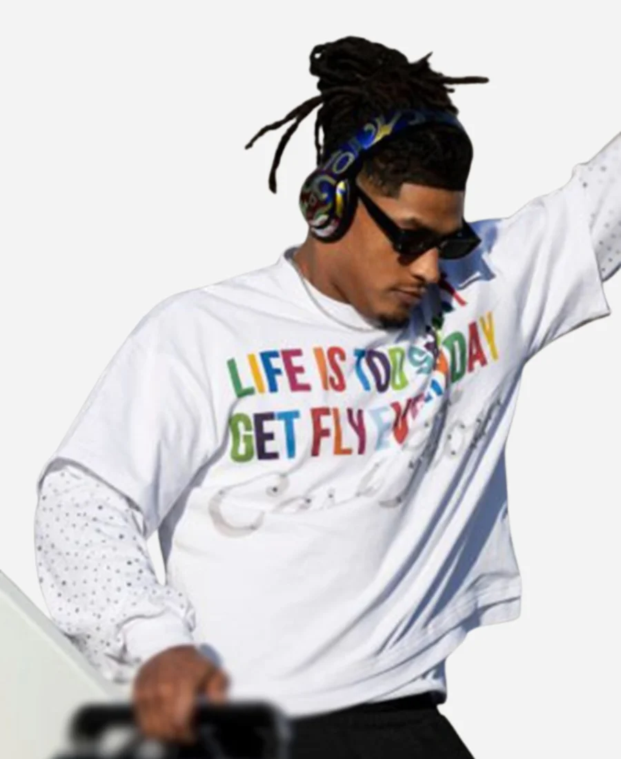 Super Bowl LIX Isiah Pacheco Life Is Too Short Get Fly Everyday Printed White T-Shirt Super Bowl LIX Isiah Pacheco Printed T-Shirt