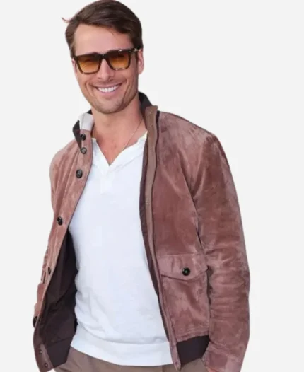 The-Drew-Barrymore-Show-2024-Glen-Powell-Brown-Suede-Jacket-For-Sale