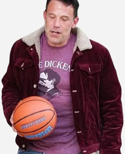 Ben Affleck Maroon Sherpa Jacket