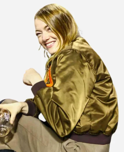 Emma-Stone-San-Diego-Padres-Brown-Satin-Bomber-Jacket-For-Sale