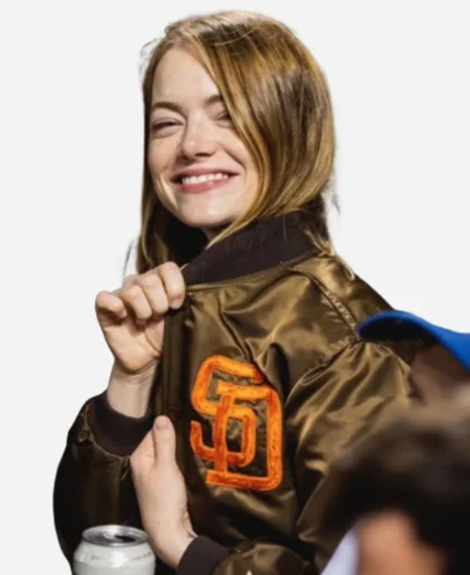 Emma-Stone-San-Diego-Padres-Satin-Bomber-Jacket