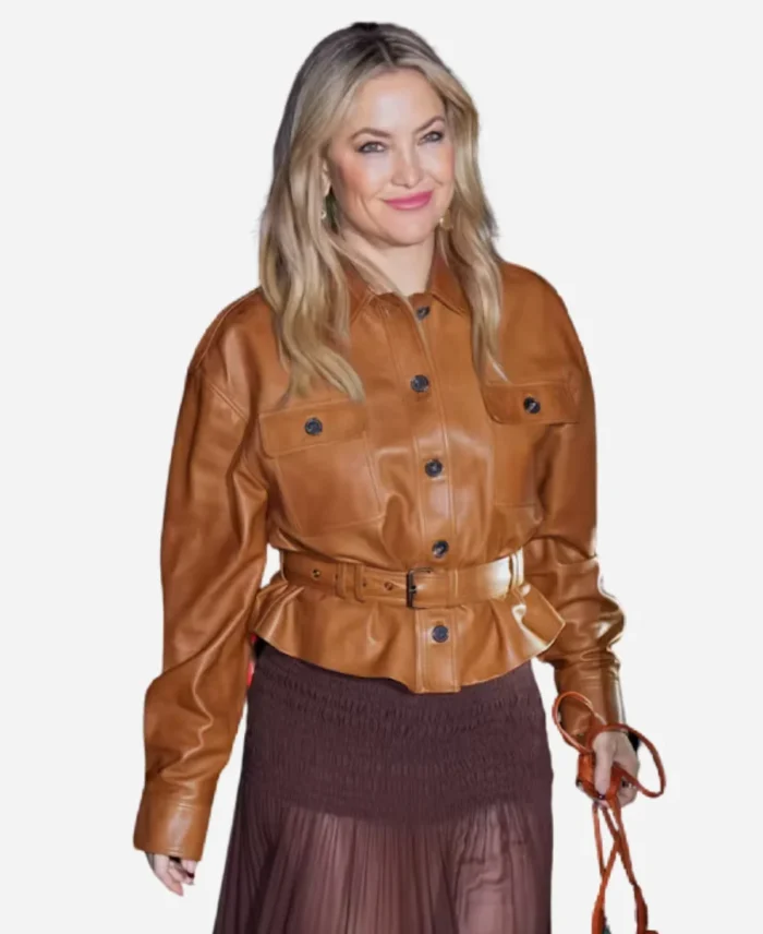 Kate Hudson 2025 Brown Leather Jacket