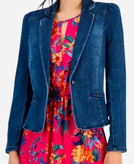 Kristine TV Series Good American Family 2025 Ellen Pompeo Puff Shoulder Denim Blazer