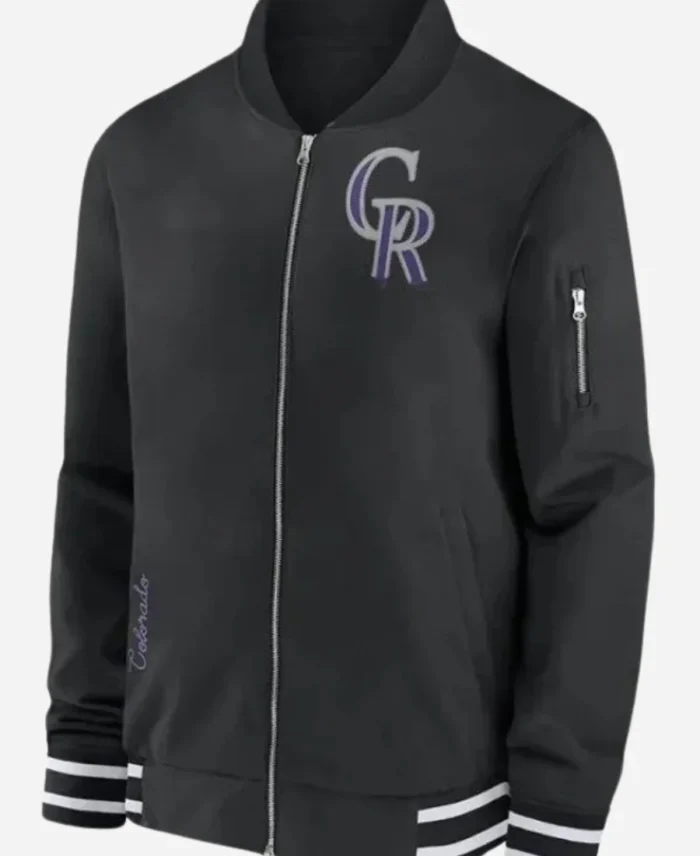 MLB-Colorado-Rockies-Full-Zip-Black-And-Green-Bomber-Jacket