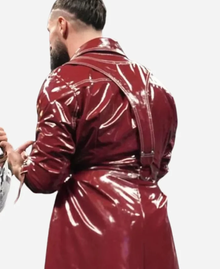 Monday Night RAW 2025 Seth Rollins Shiny Leather Red Trench Coat