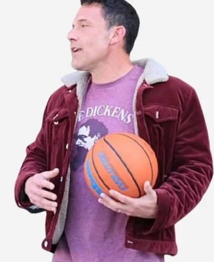 NBA Basketball Game Ben Affleck Maroon Sherpa Jacket For Sale