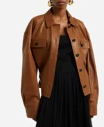 NYC 2025 Street Style Kate Hudson Brown Leather Jacket For Sale