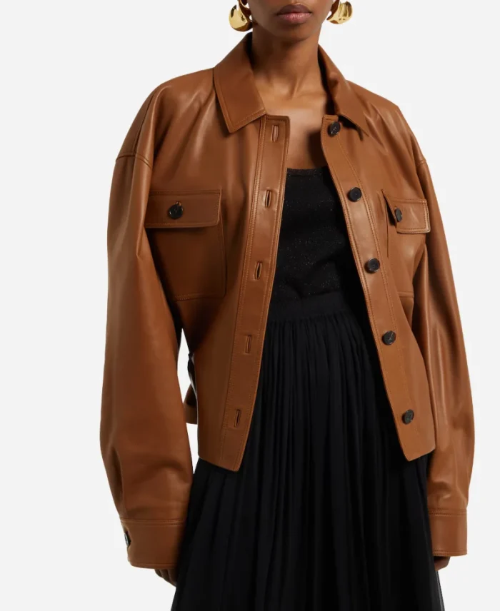 NYC 2025 Street Style Kate Hudson Brown Leather Jacket For Sale