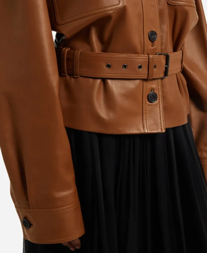 NYC Kate Hudson 2025 Brown Leather Jacket