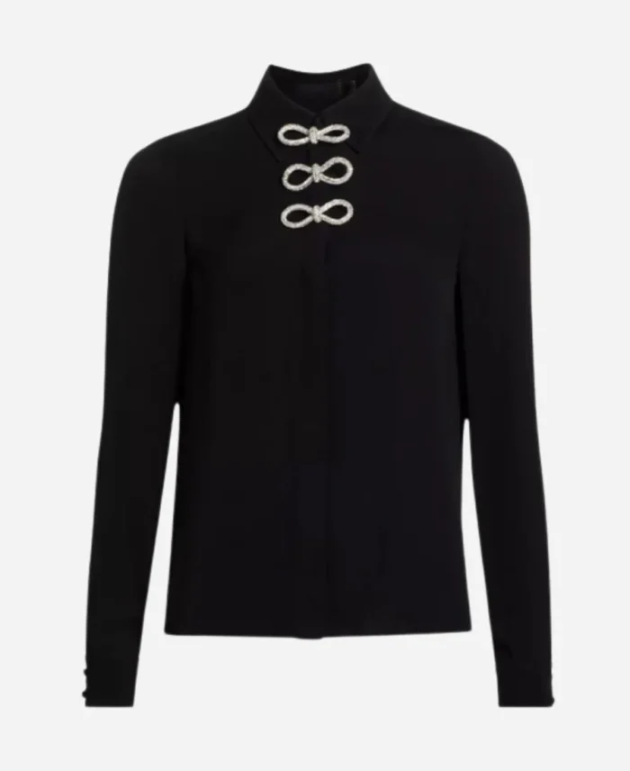 Outnumbered 2025 Kayleigh McEnany Embellished Bow Long-Sleeve Black Top For Sale