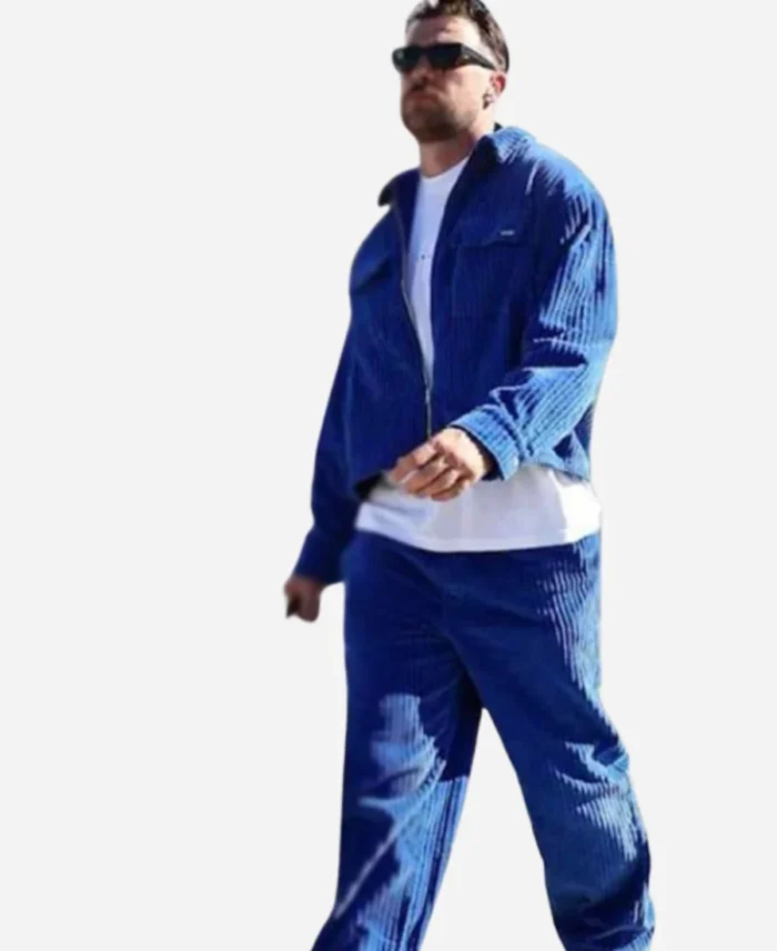 Super-Bowl-Rematch-Chiefs-vs-49ers-Game-Travis-Kelce-Blue-Corduroy-Tracksuit-For-Sale