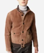 The Drew Barrymore Show 2024 Glen Powell Brown Suede Jacket