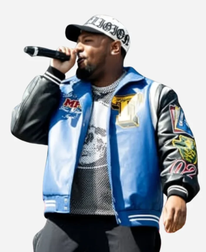 The Rolling Loud Festival Rapper Derrick Milano Blue and Black Jacket