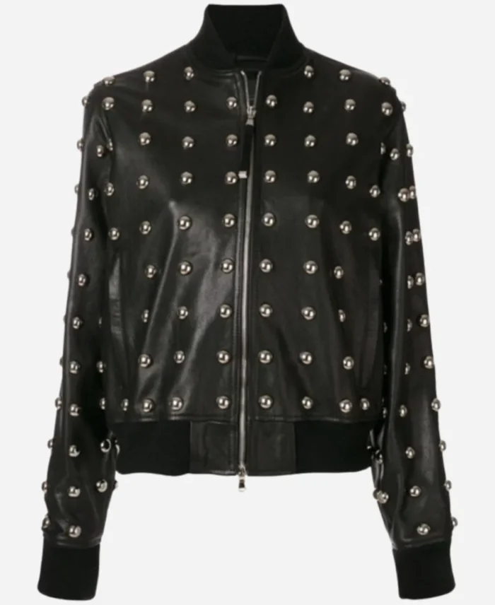 The Traitors US Season 03 Carolyn Wiger Black Studded Leather Bomber Jacket